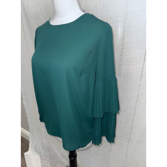 1. State Womens Pleated Sleeve Blouse XS Green - Picture 2 of 6